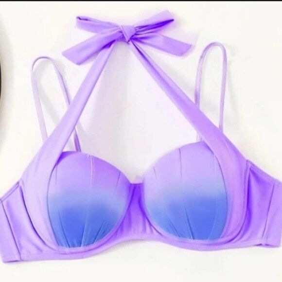 🔥 Purple Blue Ombre Mermaid Shell Plus Sz. Bikini Top 👙 🧜♀️ SHEIN - Picture 1 of 10